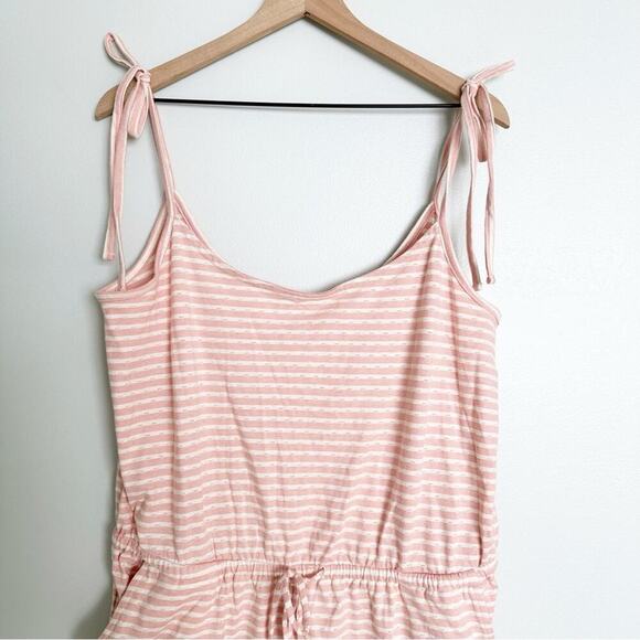 Loft Pink Striped Bow Strap Pajama Romper - Picture 4 of 7